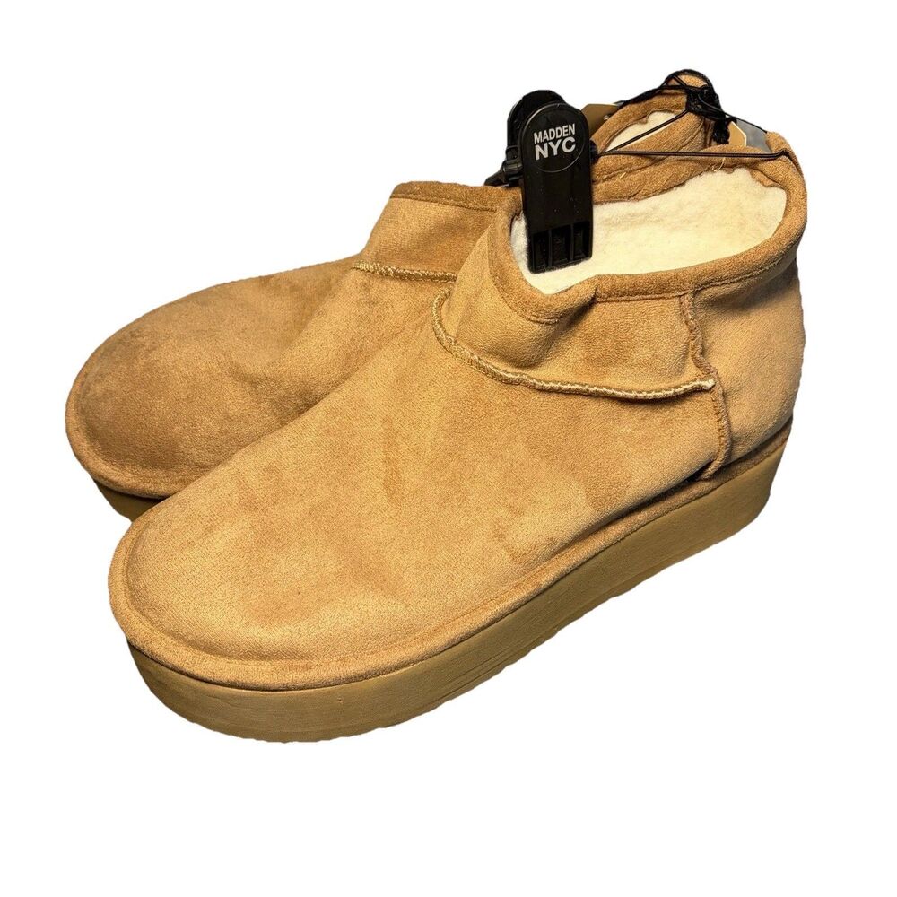 Madden NYC Women's Platform Cozy Ankle Boots Tan Chestnut Size 10 NWT